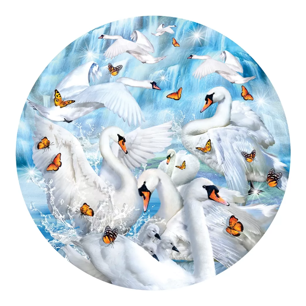 SunsOut Vogelpuzzels>: Swan Waterfall (1000) Ronde Puzzel