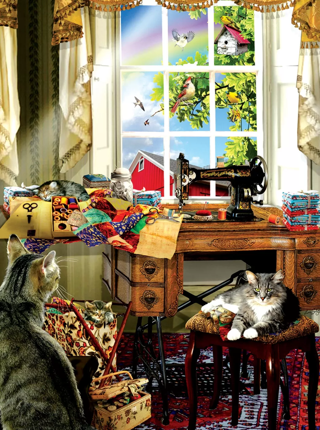 SunsOut Kattenpuzzels>: The Sewing Room (1000) Verticale Puzzel