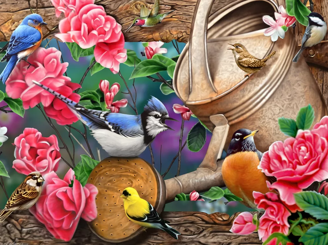 SunsOut Vogelpuzzels>: Watering Can Birds (1000) Vogelpuzzel
