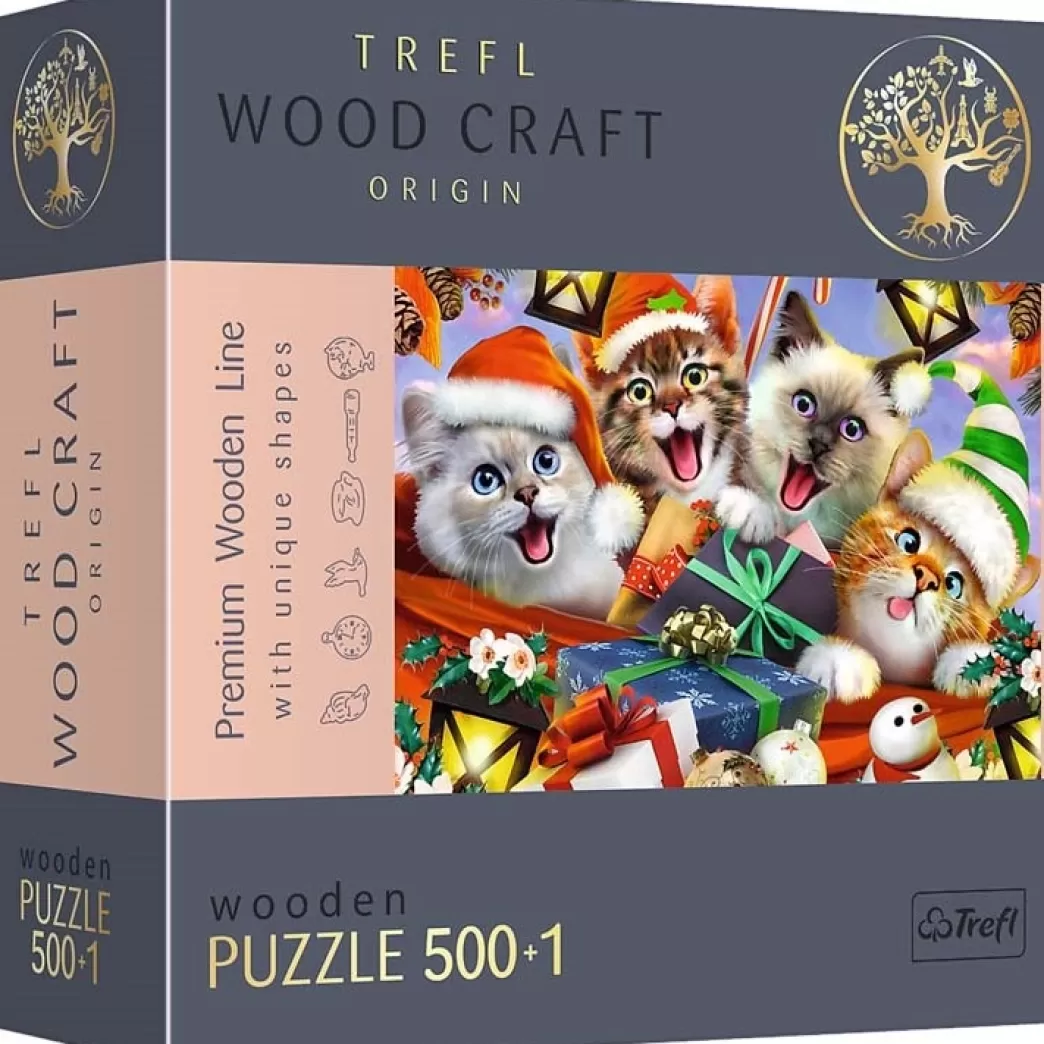 Trefl Kattenpuzzels>: Wood Craft - Festive Cats (500) Houten Legpuzzel