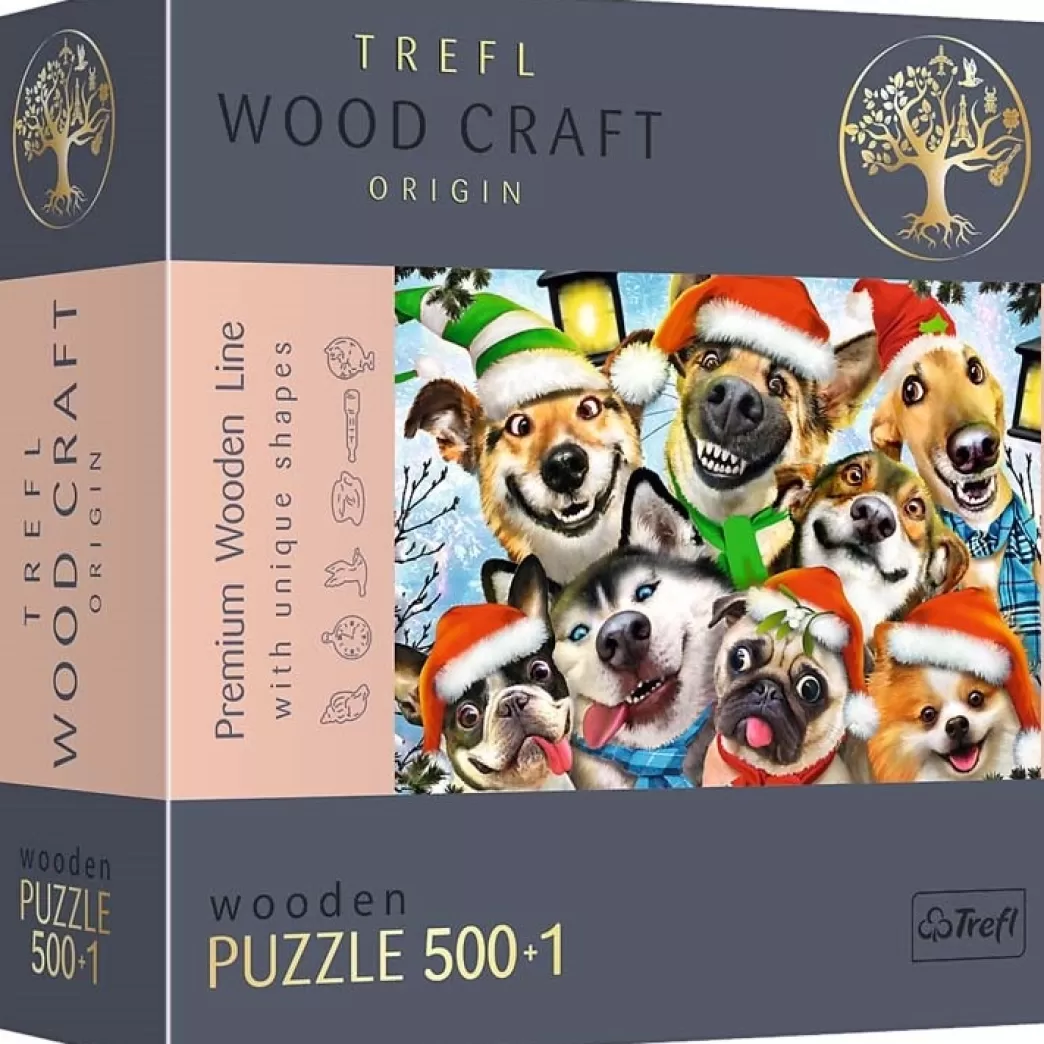 Trefl Hondenpuzzels>: Wood Craft - Festive Dogs (500) Houten Legpuzzel
